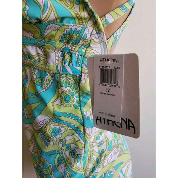 Athena Womens One Piece Swimsuit Padded Bra V-Neck Cross Back Paisley Size 12 - Picture 7 of 7